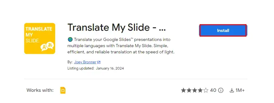 install translate my slides in google slides