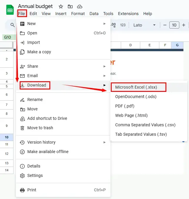 save google sheets as excel