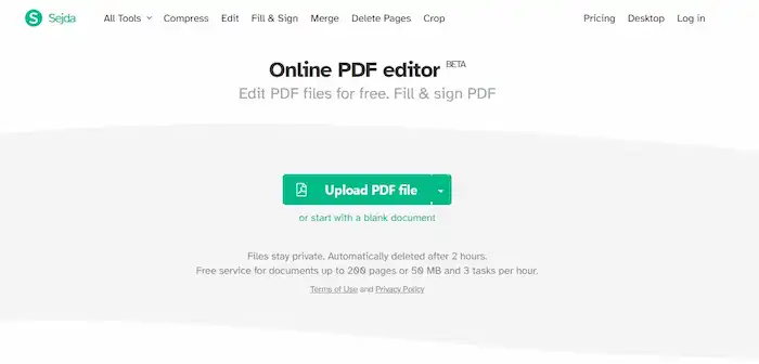 sejda pdf editor online