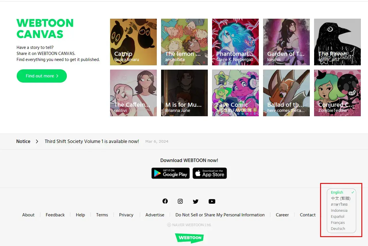 change naver webtoon language