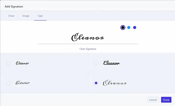 customize signature font and color in pdf