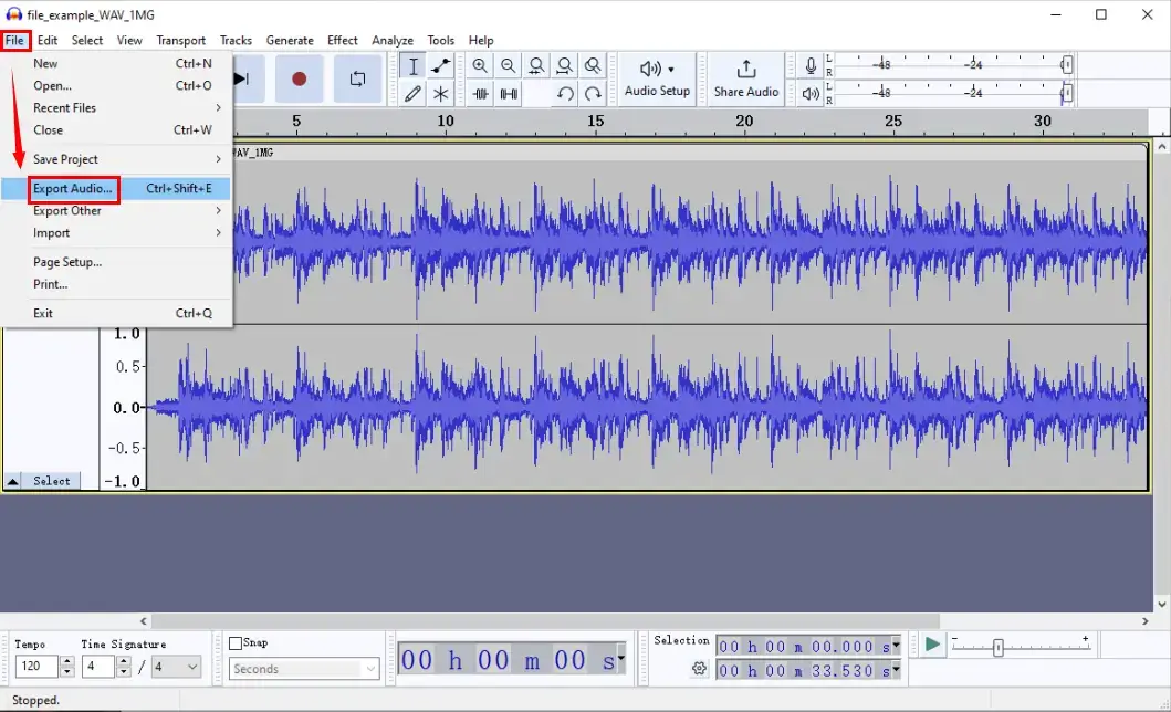 how to convert audio files in audacity