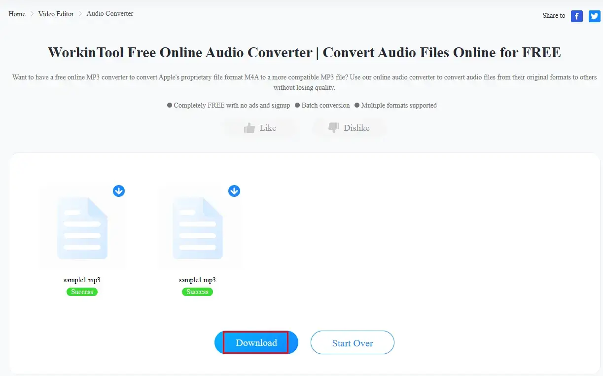 how to convert audio files online in workintool online audio converter 2