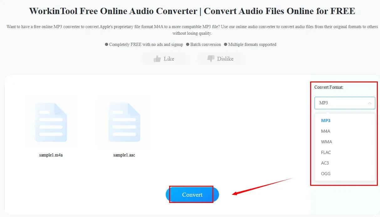 how to convert audio files online in workintool online audio converter