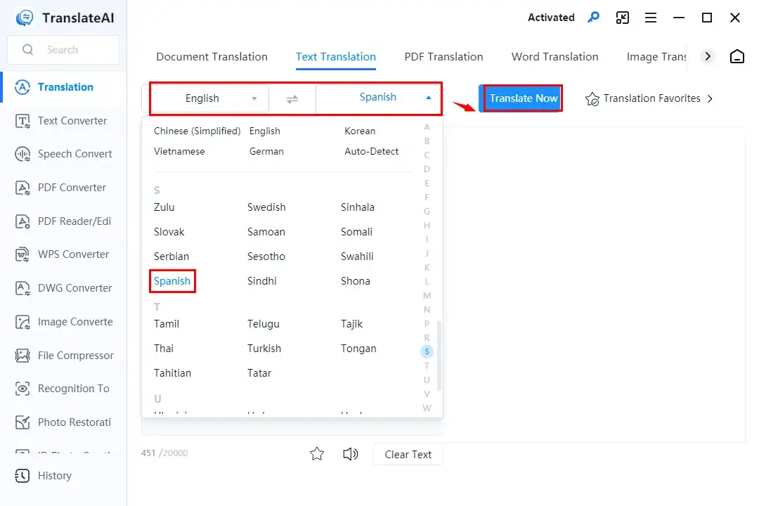 how to translate a word document to spanish in workintool translateai text translation