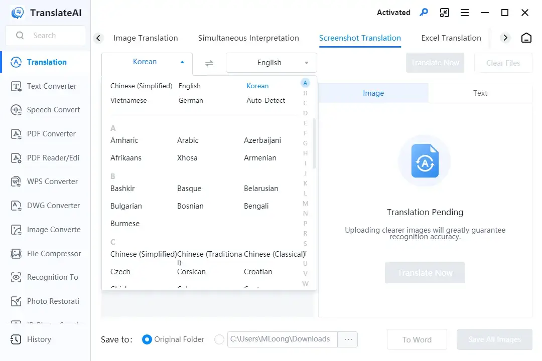 how to translate korean manhwa in workintool translateai screenshot translation