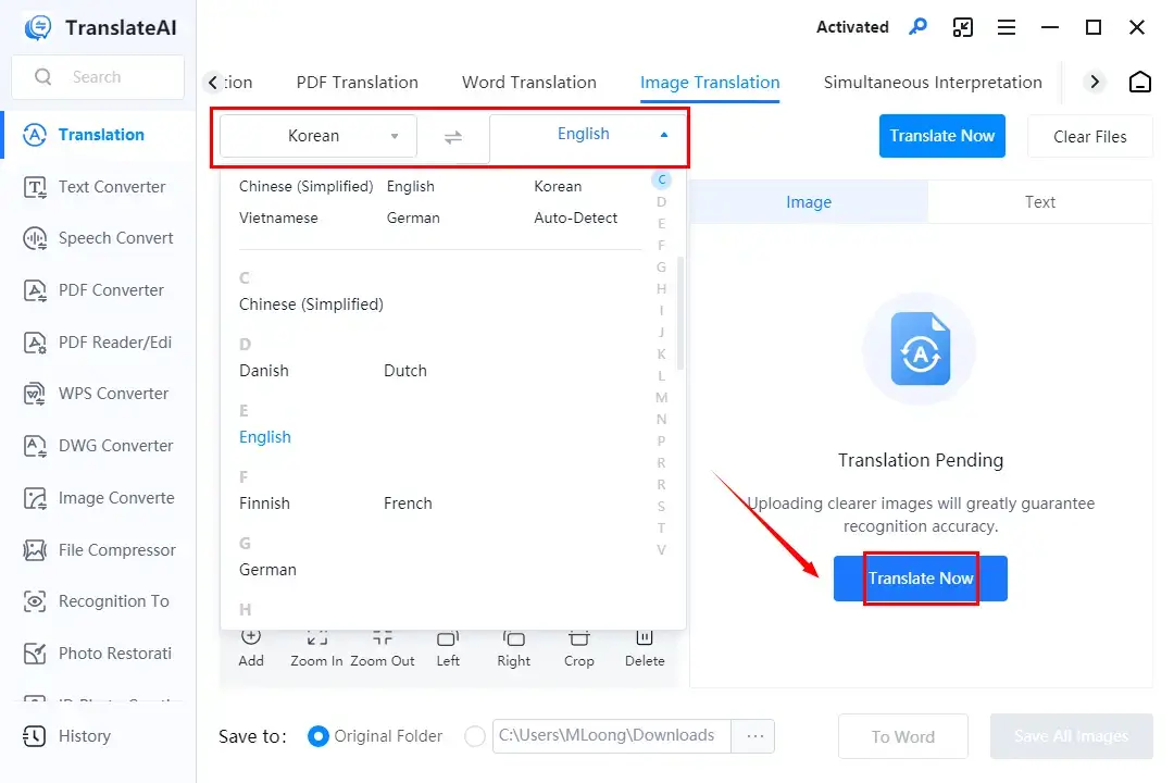 how to translate korean manhwa in workintool translateai