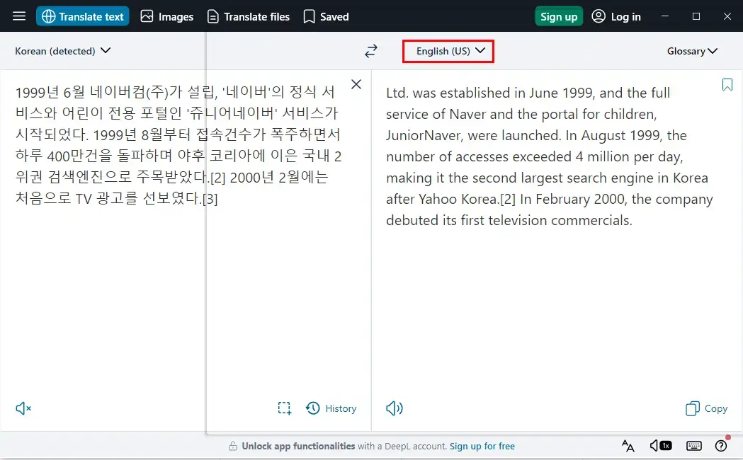 how to translate korean to english in deepl text translation on mac