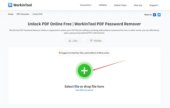 WorkinTool PDF Password Remover (step 1)