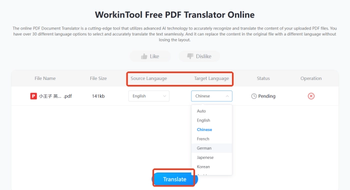 PDF Translator step2